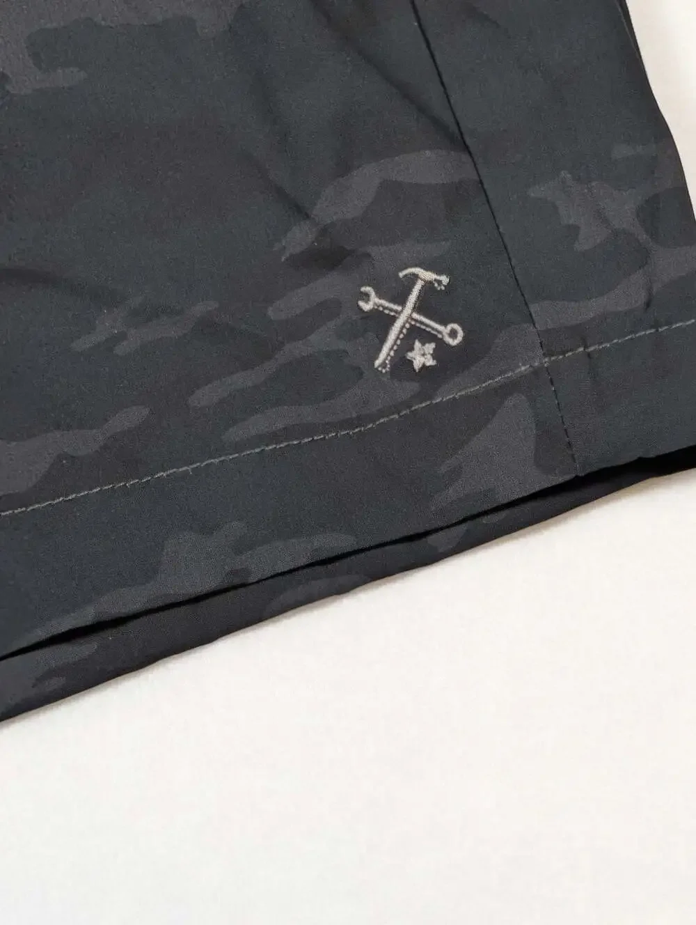 Dixxon Flannel Company Hybrid Shorts - Black Woodland Camo